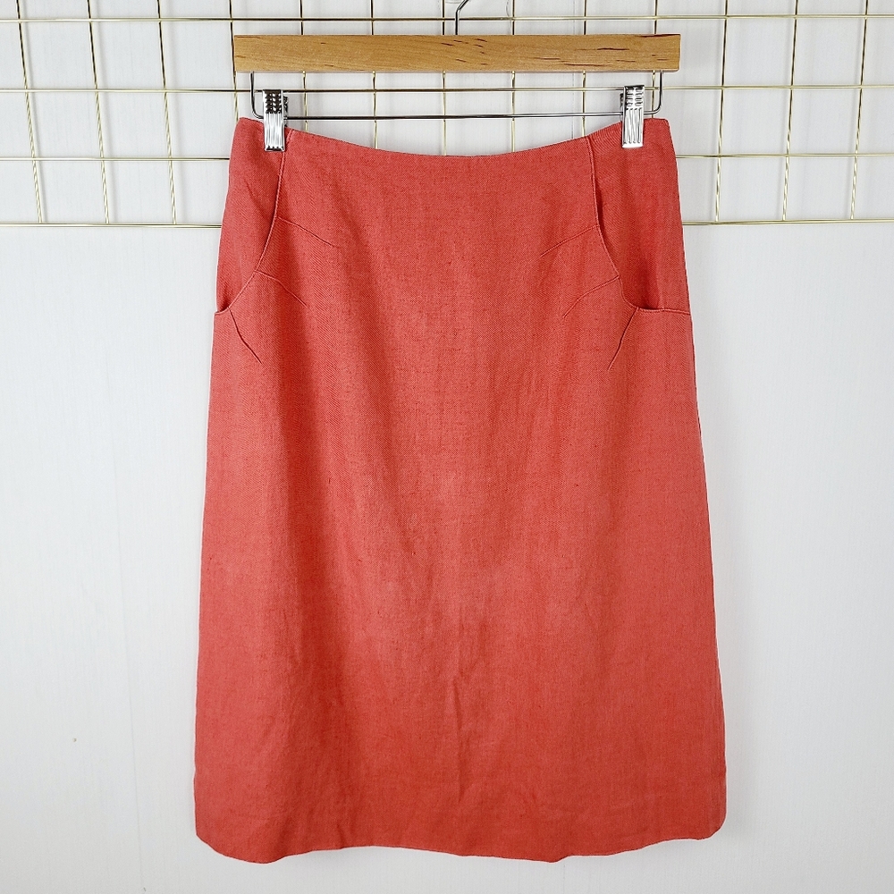 Sonia Rykiel Paris Coral Orange Linen Straight Pencil Vintage Skirt